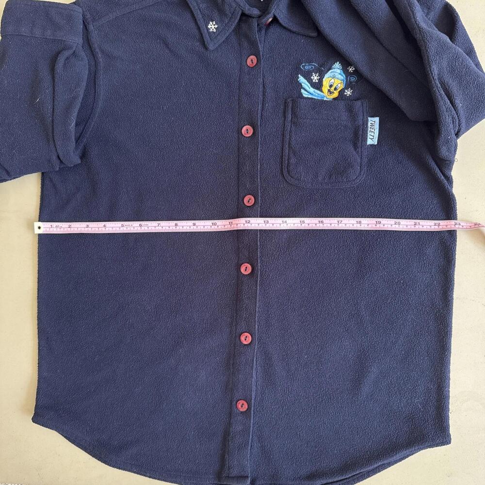Looney Tunes Fleece Button Down Womens Large Navy Blue Tweety Bird Vintage Retro - Picture 4 of 4
